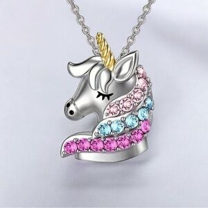 Multi-Colored Rhinestone Unicorn Necklace